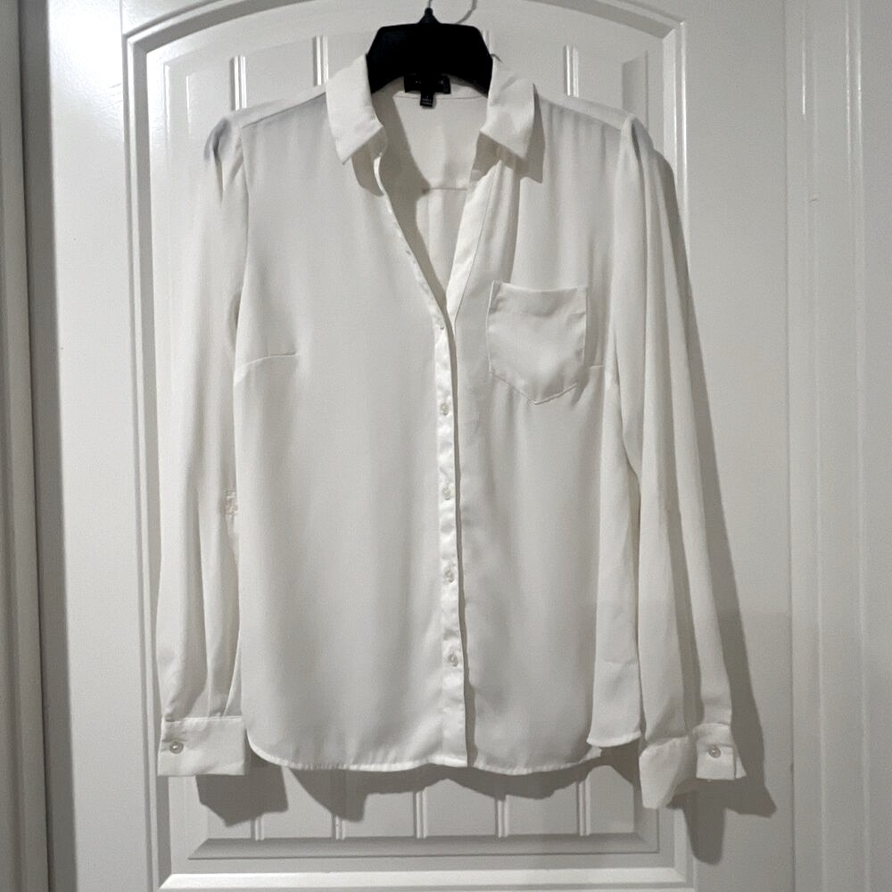 THE LIMITED ESSENTIAL ROLL TAB SLEEVES SHIRT OFF-WHITE COLLARED BUTTON DOWN SZ S